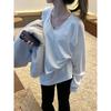 White Long-sleeved Shirt Women's Autumn and Winter Loose Version with Bottoming Shirt German Velvet Lazy Medium and Long Neck Top
