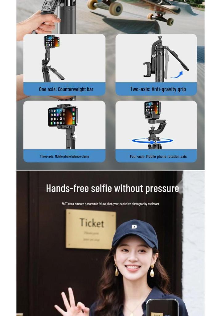 Bright Spot Extendable Selfie Stick & AI Tracking Phone Gimbal