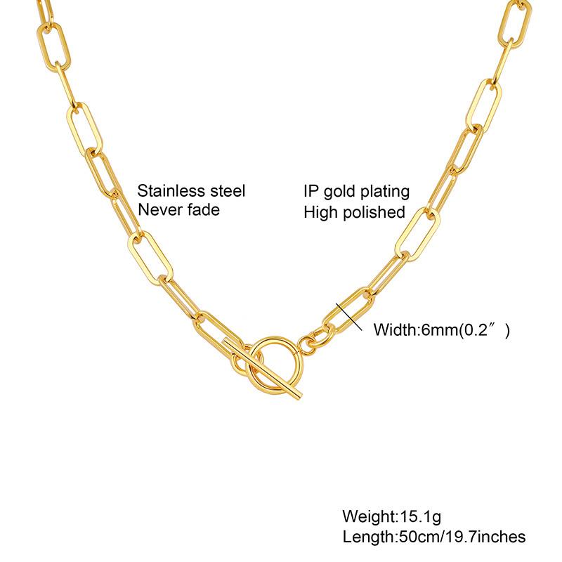 Chic Rectangle Chain Necklaces for Women,Gold Color Stainless Steel Paperclip Link Choker with Toggle Clasp, Party Gifts for Her
