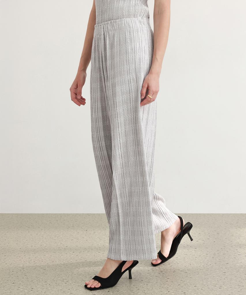 PLEATSMOOD Tweed Pleated Pintuck Elastic Pants