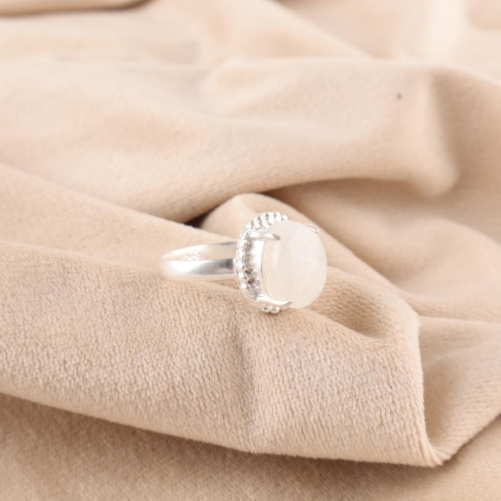 Natural Rainbow Moonstone Statement Friend Gift Ring Jewelry 925 Sterling Silver RR-28-52