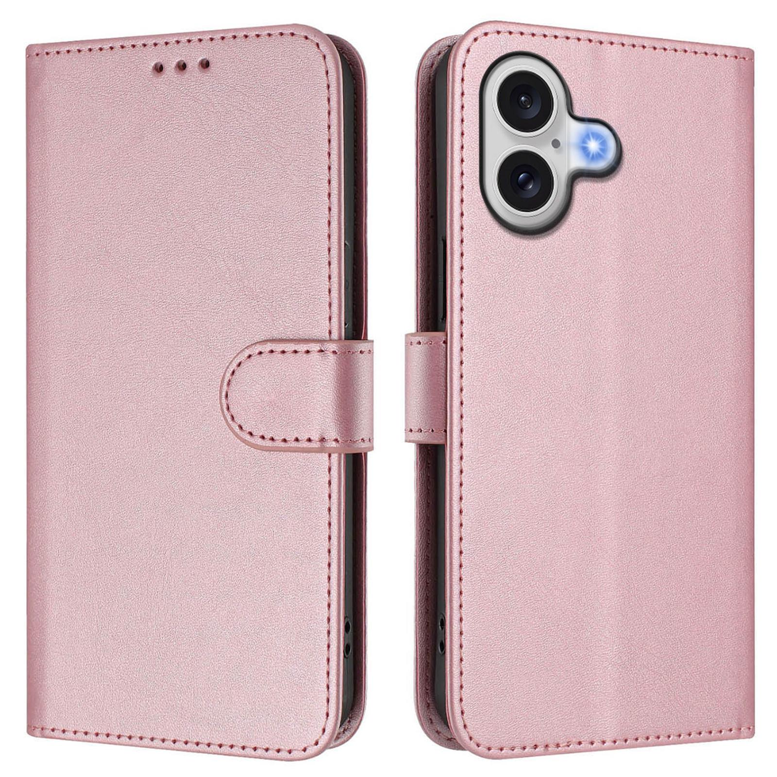 

Для iPhone 17 Чехол-кошелек с RFID-блокировкой, из телячьей кожи с текстурой, подставка, чехол для телефона с ремешком Pink