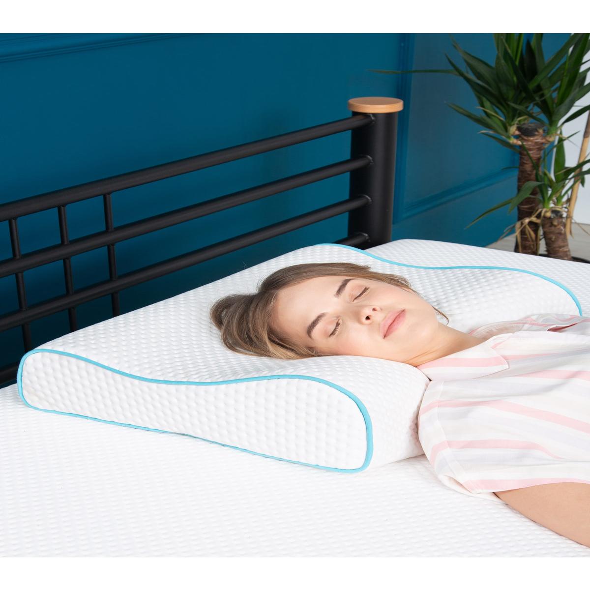 

Ліжко з 100% бавовни з піни з ефектом пам’яті. Ортопедична подушка. Захист шиї. Повільний відскок. Здоров’я у формі метелика. Розмір шийки матки проти апное. Розмір 60 см Approx.60x40x14cm білий