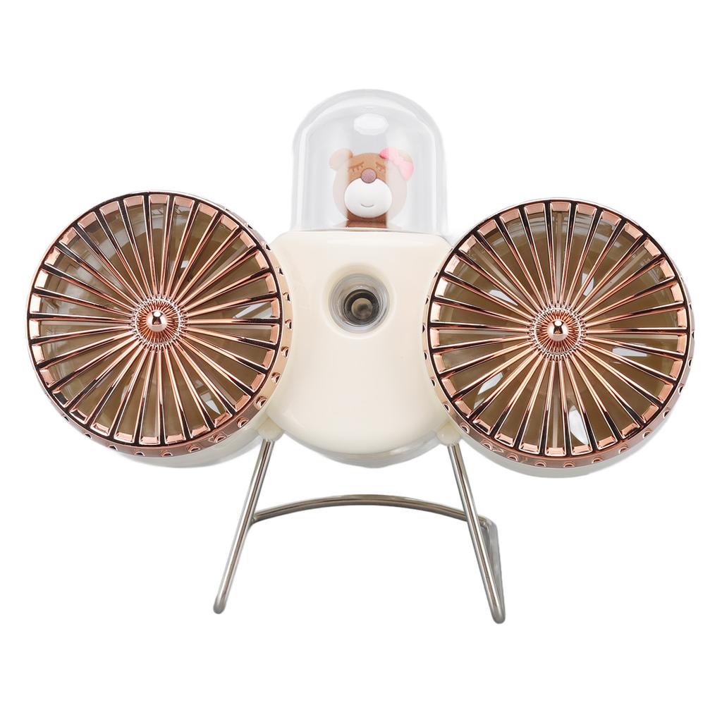 USB Desk Fan Dual Blade Bear Design 3 Speeds Strong Wind USB Charging Night Light Table Fan for