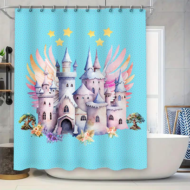 

Whimsical Castle Print Shower Curtain Waterproof Fabric Decorative Home Bathroom Accessories Pink Purple Blue Colorful Stars Lig W60H190(CM)-1 Pcs
