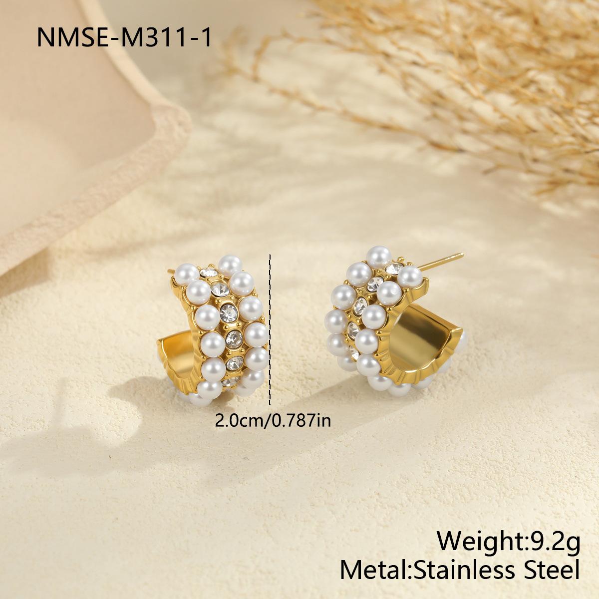 GEMCHIC Women s C-Shape Geometric Pearl Earrings Stainless Steel Fashion Studs for Daily and Party