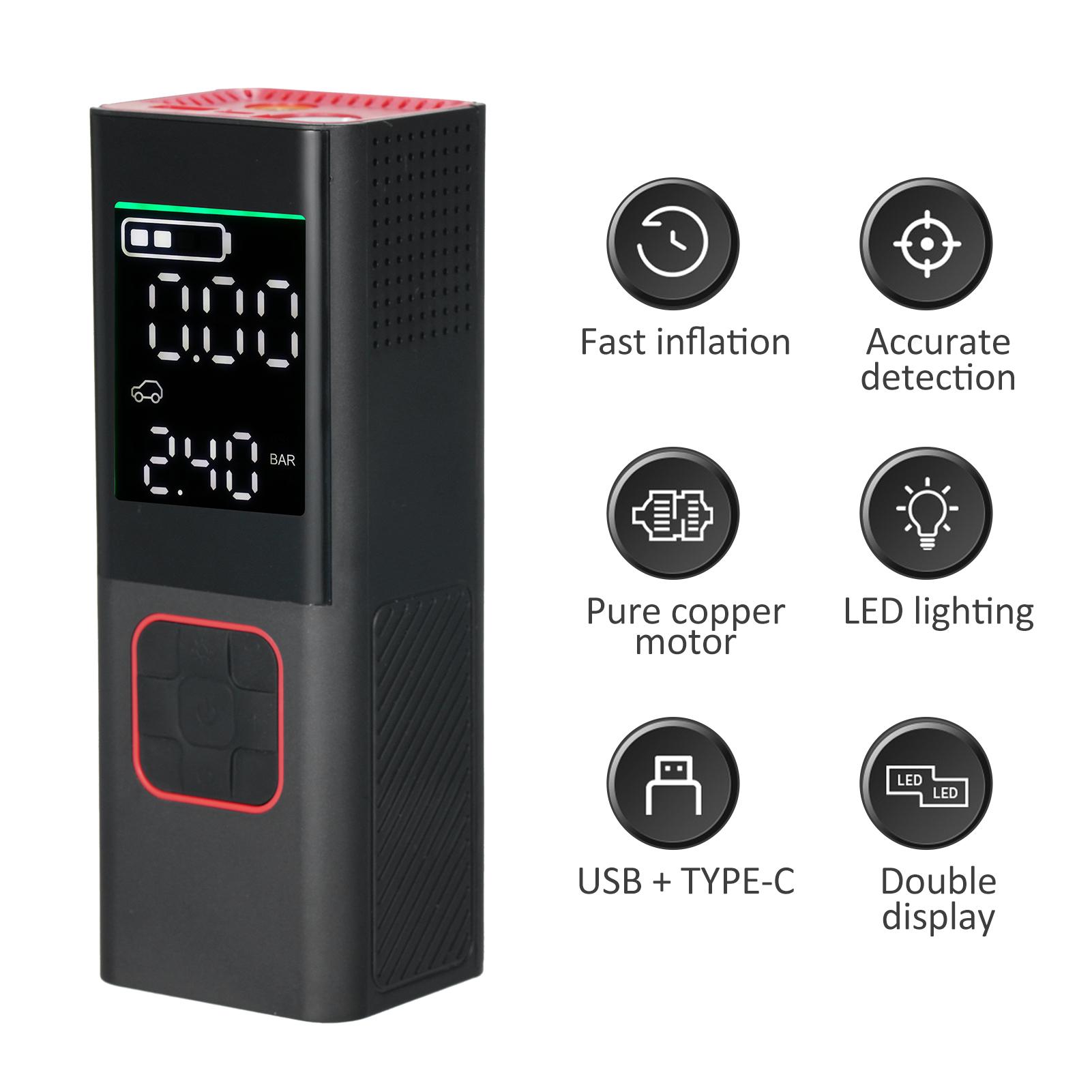 Portable Tire Inflator 2600mAh Cordless Pump for Car Bike LCD Screen