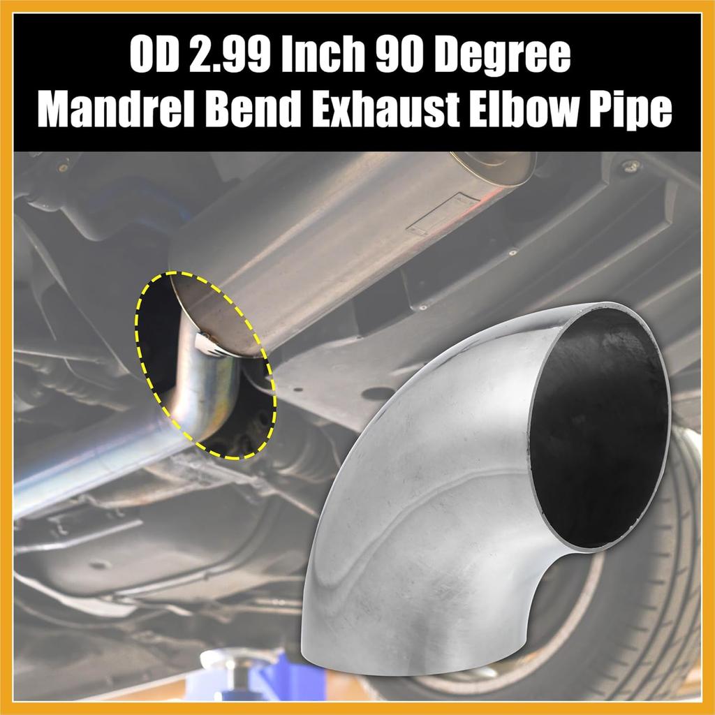 1pcs OD 3 Inch 90 Degree Mandrel Bend Elbow SS304 Stainless Steel Bend Tube Exhaust Elbow Pipe for Car Modified Exhaust System 3" Piping Silver Tone