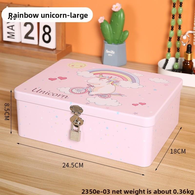 Retro Tinplate Box with Lock Key, Desktop Storage Box, Cosmetics, ID Storage, Household Jewelry Empty Box.