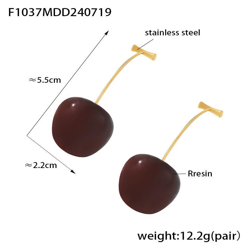 European & American Cherry Resin Stainless Steel Earrings for Women - Trendy & Creative Design