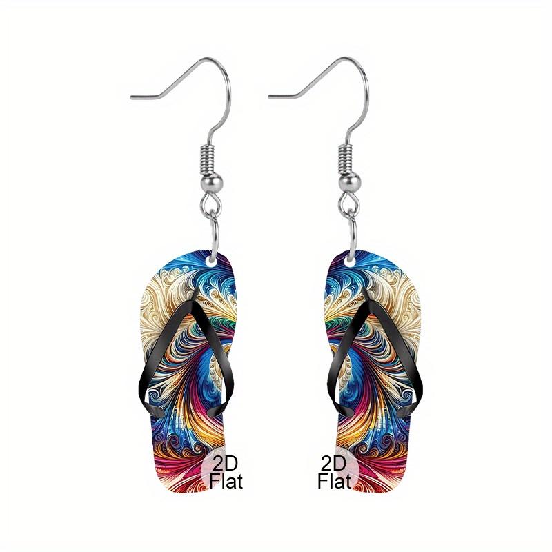 2D Summer Slippers Pattern Ear Jewelry Dangle Earring Daily Outfits Party Accessories Perfect Gift for Family/ Friends