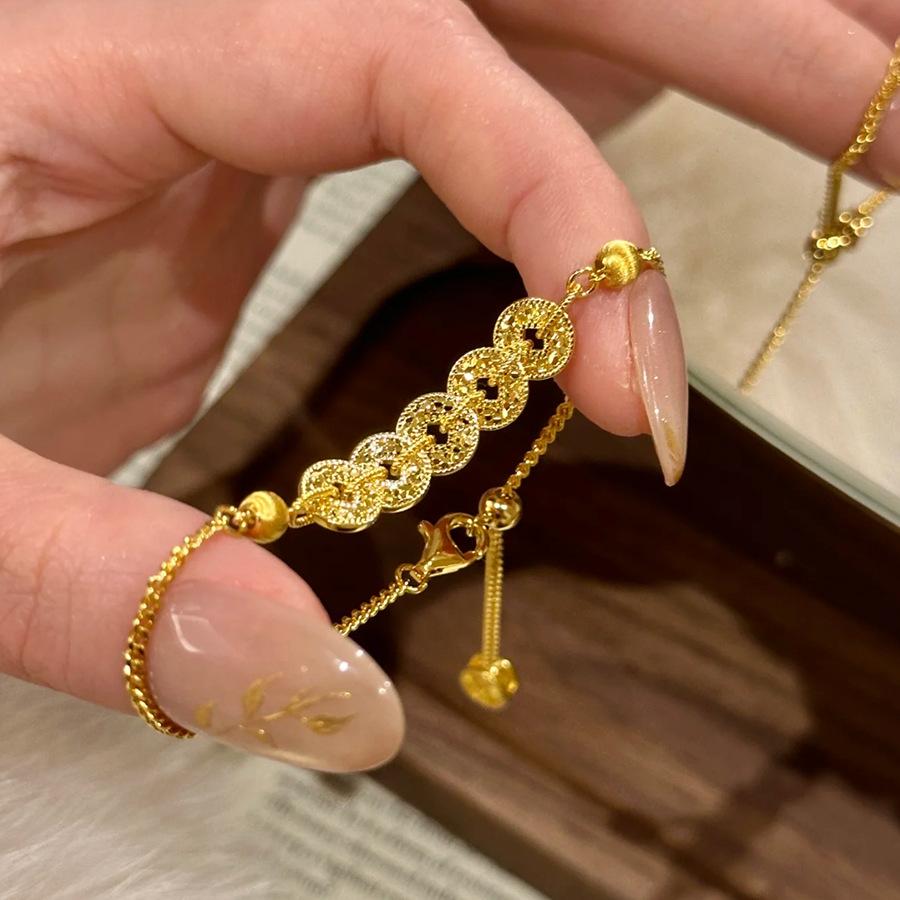 Exploding Crushed Ice Ice Five Emperors Copper Coins Sand Gold Necklace Lucky Treasure Bracelet Qian Duoduo Clavicle Chain Female