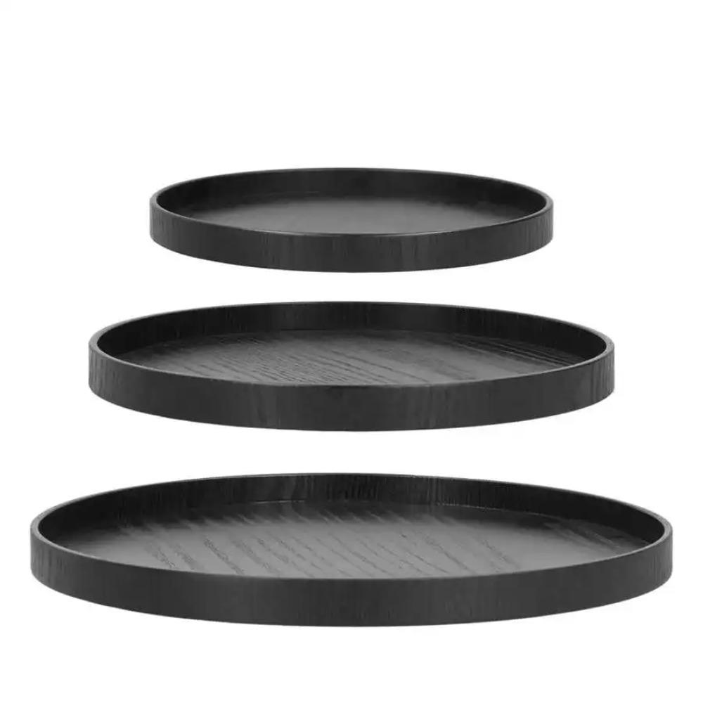 Wood Tea Tray Black Food Plate Tableware Serving Tray Restaurant