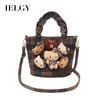 Fashion Cute Doll Handbag Autumn Winter Woolen Check Bucket Bag Large Capacity Crossbody Bag