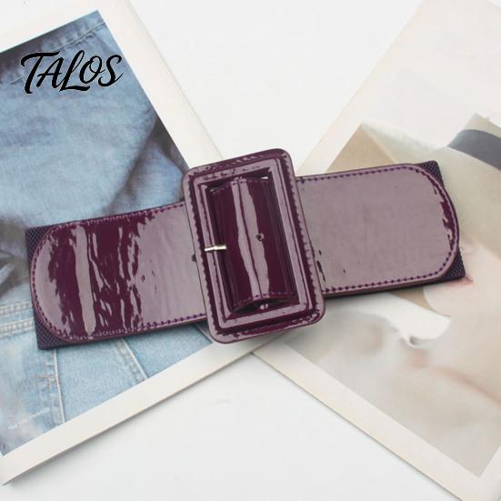 Vintage Style Elastic Waistband Adjustable Size Women Belt, Wide Faux Leather Square Buckle Belt with Buckle, Stretchy Dress Fashion Accessory