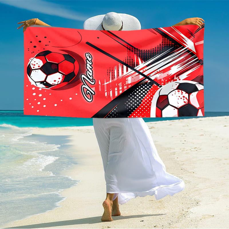 1PC Custom Name Soccer Ball Artwork Beach Towel Highly Absorbent And Sand-Resistant Towel for Swimming, Pool, Yoga, And Travel Lightweight