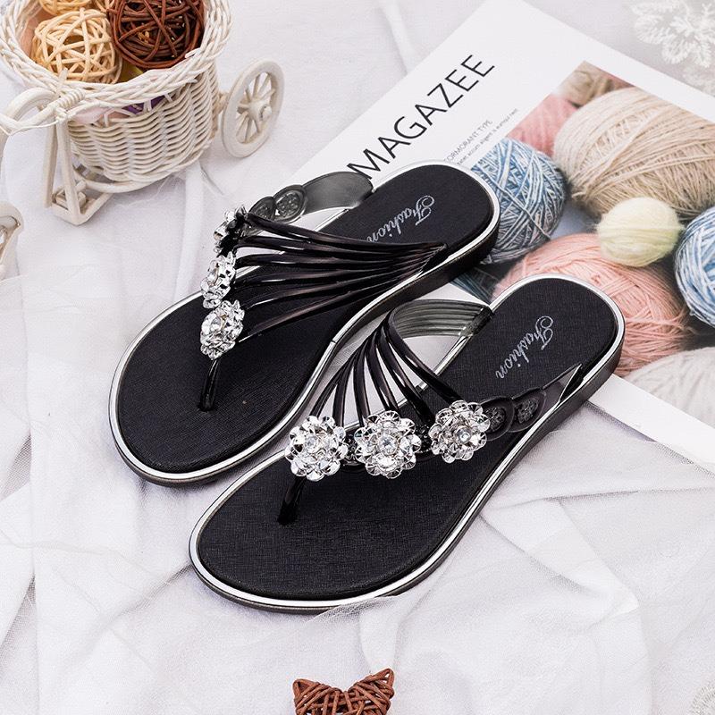 Women's Rhinestone Floral Thong Sandals - Strap Casual Summer Shoes Flip-flops Slippers
