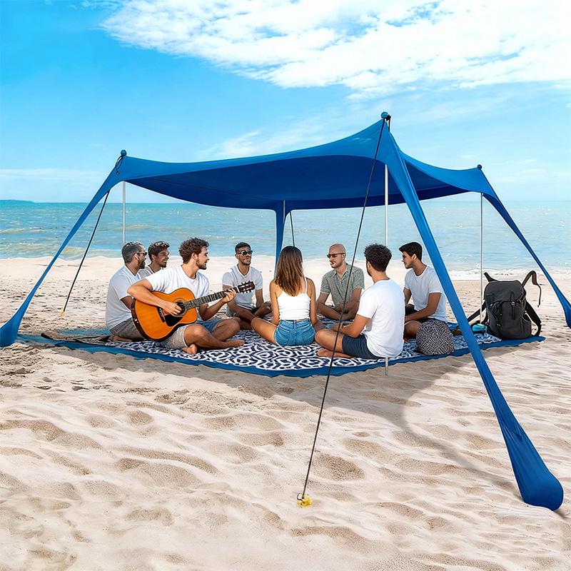

Portable Quick-Open Beach Lycra Sunshade Canopy Tent for Outdoor Camping and Fishing Royal Blue (2 Iron Rods)