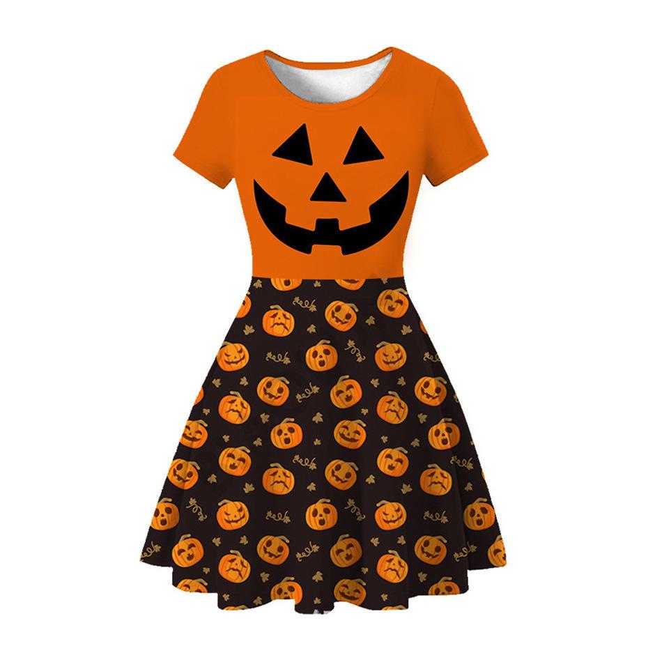 Halloween Witch Children'S Short Sleeve Dress 3D Digital Printing Pumpkin Series Children'S Dress
