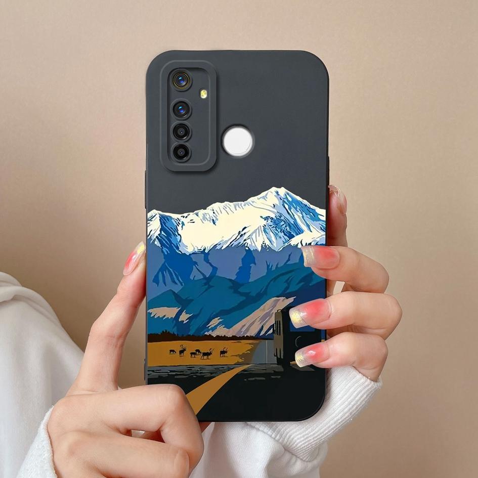 Cover Case For Oppo Realme X2 X7 V13 V15 Q5 Q5i Q Q3 Q3i Pro F29 A5 Spectacular Mountain Range Pattern Liquid Silicone Protective Cover For Oppo Shell
