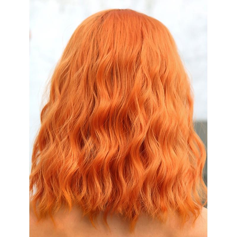 Perucă ondulată de lungime medie roșu maro blond portocaliu cu breton Peruci sintetice din păr natural pentru femei Perucă zilnică rezistentă la căldură