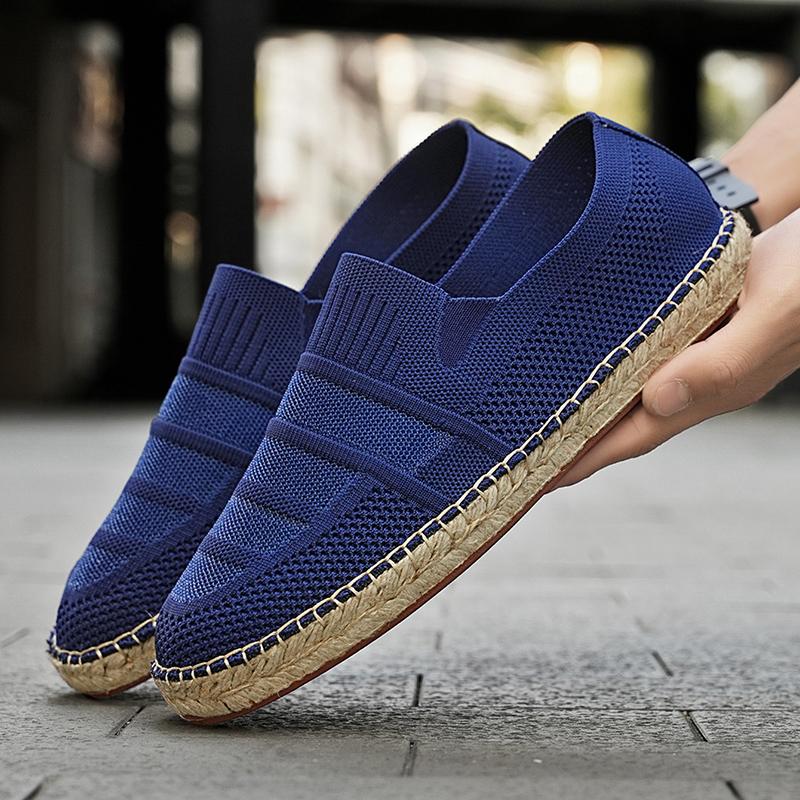 

Men s Espadrilles Breathable slip-on Casual Shoes Male Loafers Hand Made Straw Woven Walking Sneakers Father Jogging Shoes 39-46 46 темно-синього кольору