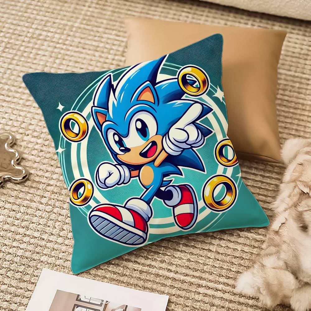Cool Character S-Sonic-MT The Hedgehog Pillow Case Comfort Sofa Bed Silky Elegant Invisible Zipper Decorative Cushion Cover