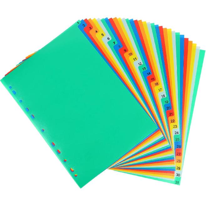 Extra Wide Index Dividers Extended ert Indexes Binder Tab ertable Dividers Plastic Document Organisers - Assorted Color 6-Tab, Number, 31 Pieces