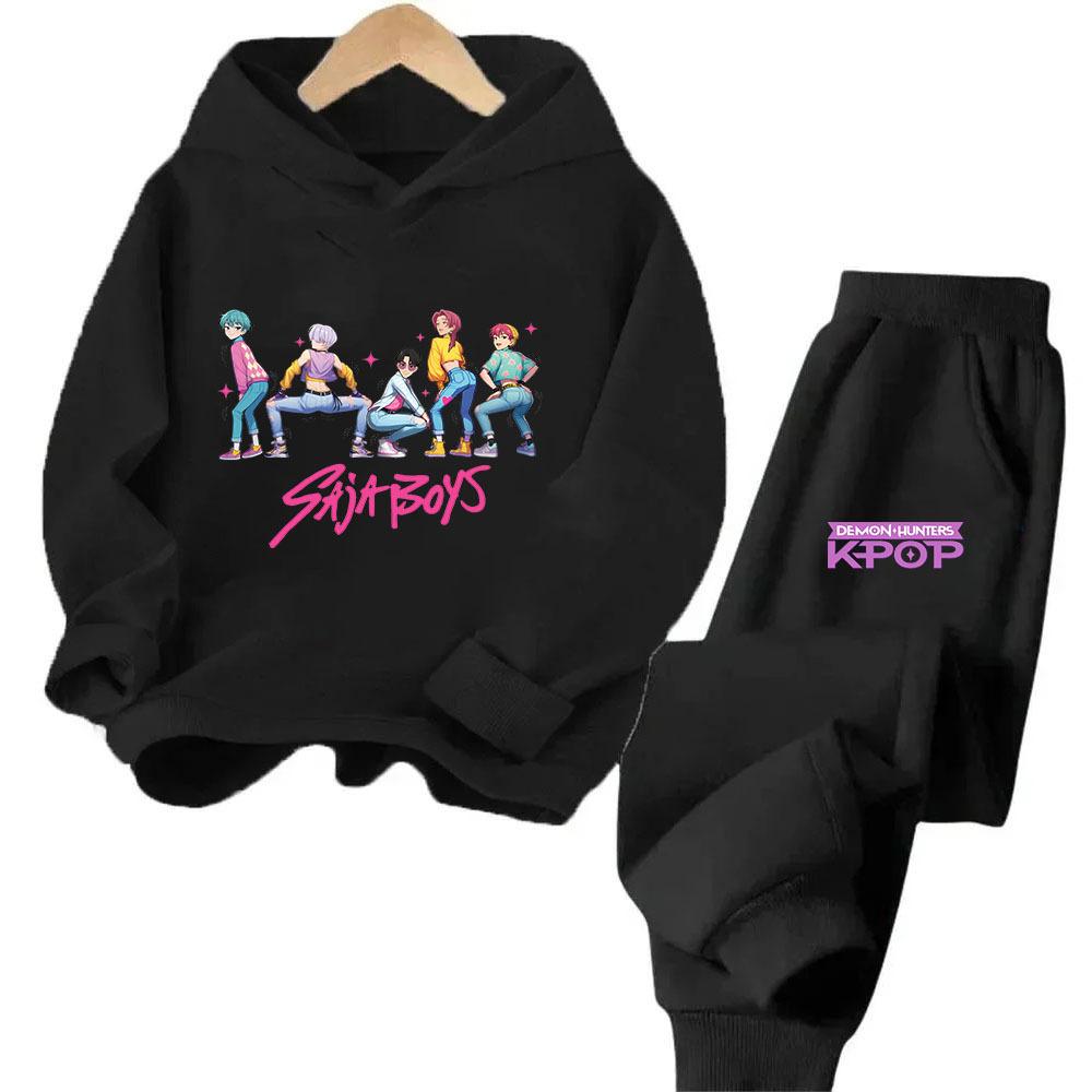 Kpop Witch Hunt Cartoon Fashion Boys Girls Casual Loose Printed Warm Comfortable Hoodie Pants Set