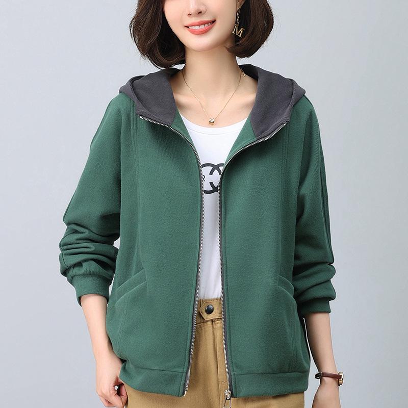 

Женский свободный кардиган-худи с цветными блоками, Мода Осень 2024 XXXL зелёный