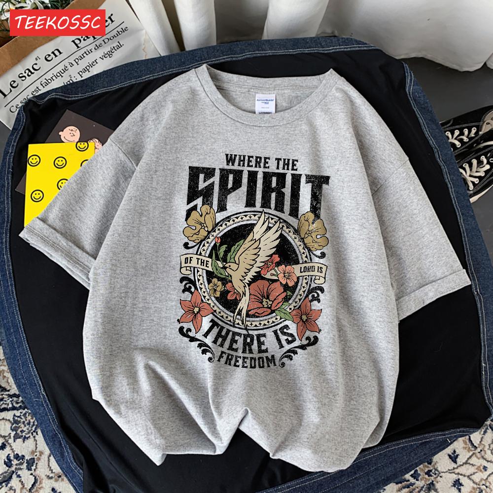 Where The Spirit There Is Freedom Printed Men'S Tshirt Cartoon Art Tees Popular Cotton T Shirt Retro Loose Short Sleeved
