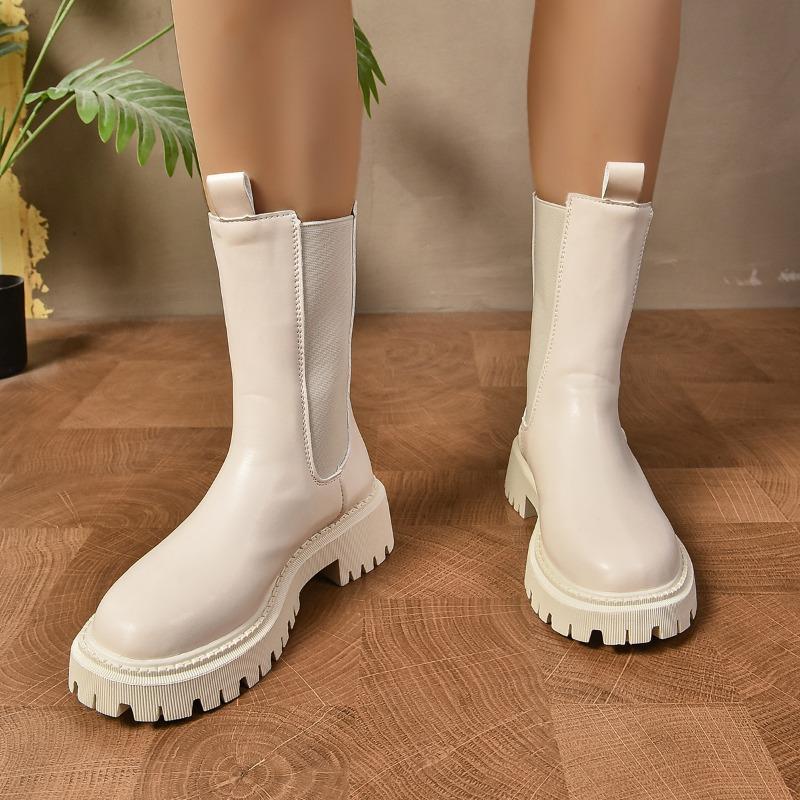 Moda 2025 Nowe Damskie Krótkie Botki Styl Brytyjski Jesień/Zima Ocieplane Futrem Gruba Podeszwa Wąski Krój Cigarette Czarne Botki Chelsea