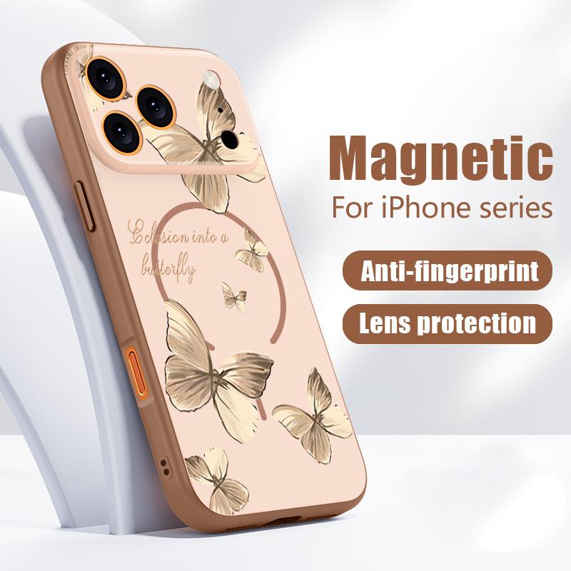 Butterfly Bowknots Pattern Case For iPhone 17 Pro Max Funda iPhone 16 15 14 13 Pro Max Magnetic For Magsafe Hybrid Slim Matte Cover