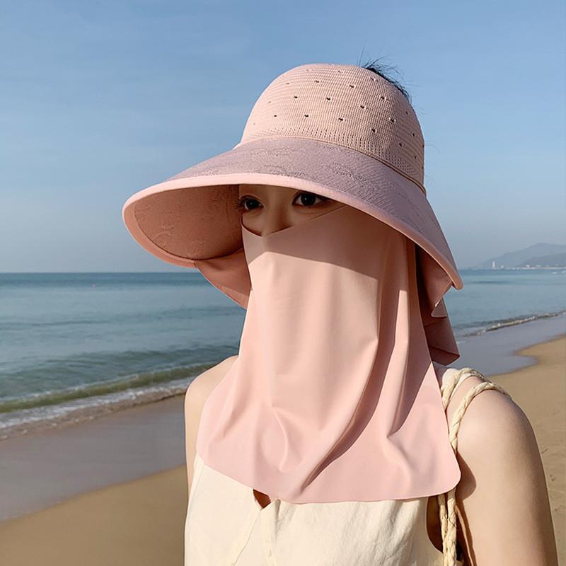 Summer Outdoor Sun Hat With Large Brim And Removable Face Mask For Women