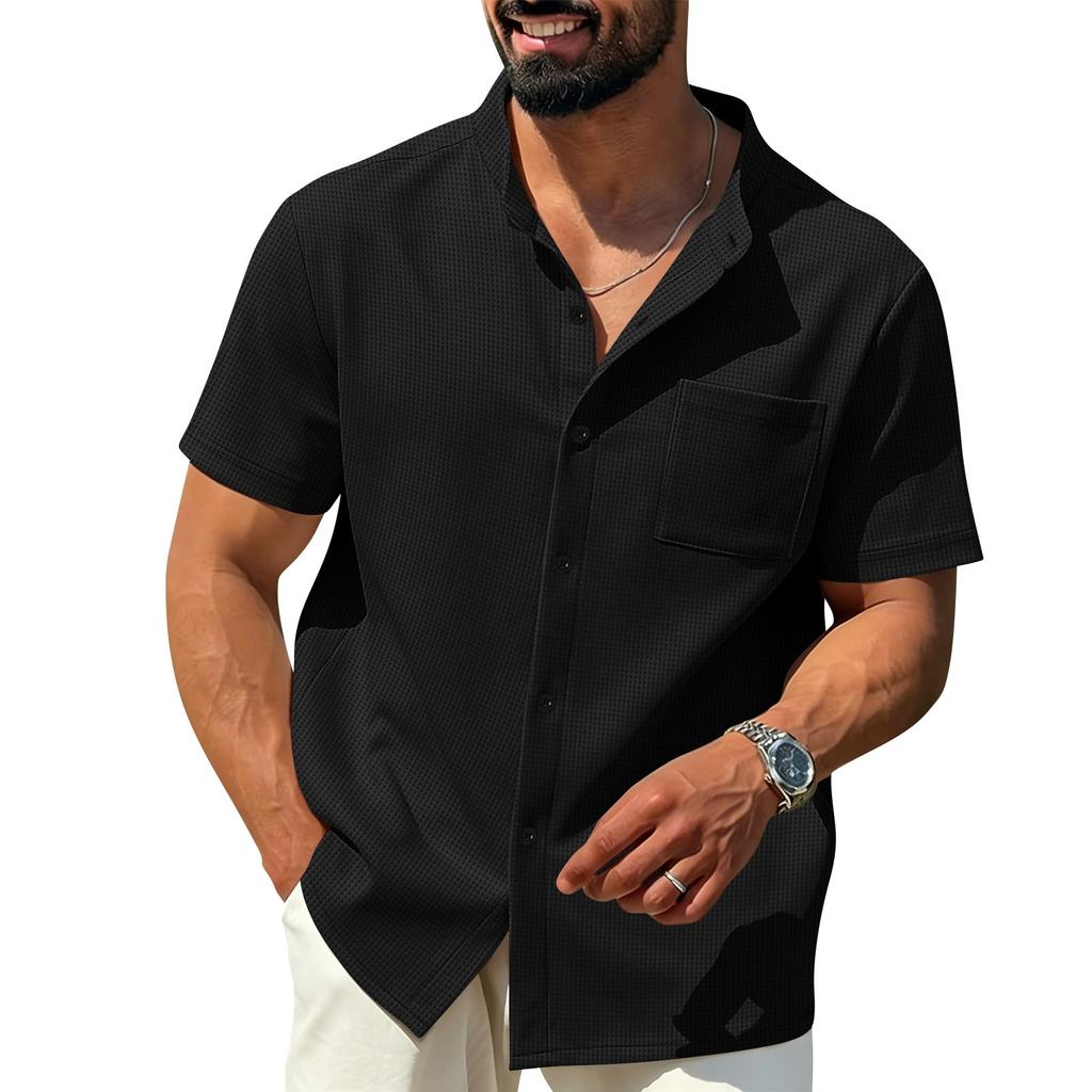 Men's Color Shirt - V-neck Pocketed Short-sleeved Sweater