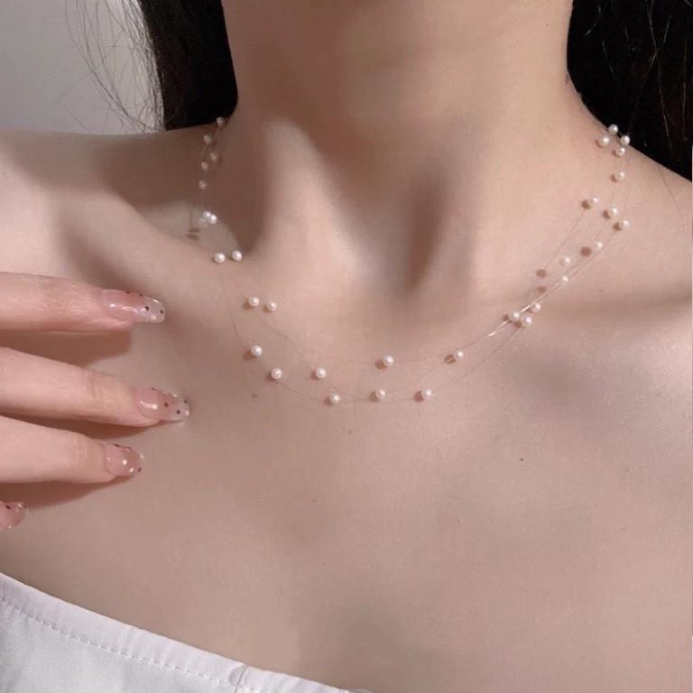 Three-Layer Gypsophila Clavicle Necklace with 4-5mm Natural Freshwater Pearls 4-5mm белый
