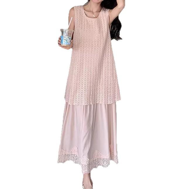 2026 Summer Flattering Lace Patchwork Vest Dress for Curvy Figures - French Style