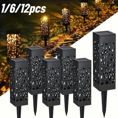 1/6/12 szt. Solarna Zewnętrzna Lampa Ogrodowa LED Wydrążona Rzeźbiona Ścieżka Krajobrazowa Lampa Trawnikowa Do Oświetlenia Ogrodu, Dziedzińca, Tarasu i Chodnika