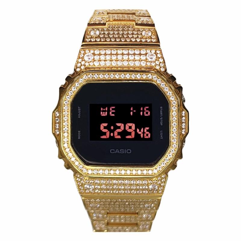 CASIO Customized watch modified series student watch full of diamond gold DW-5600UBB-1 Quartz Steel Strap men's watch b JinSeBiaoDaiHeiFenSeBiaoJing