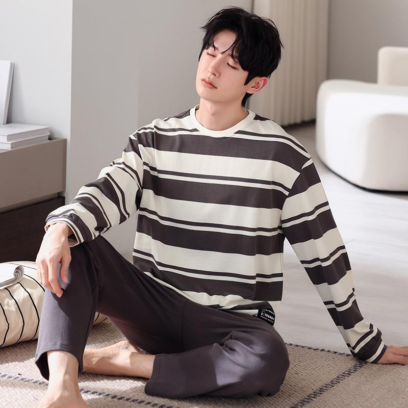 

Мужская пижама Мужской весенне-осенний хлопковый костюм с длинным рукавом и круглым вырезом Зеленый Мужская свободная повседневная больших размеров домашняя одежда 4XL