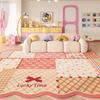 Girly Style Carpets for Living Room Dopamine Color Grid Bedroom Decor Carpet Fluffy Soft Irregular Rug Home Cute Plush Floor Mat