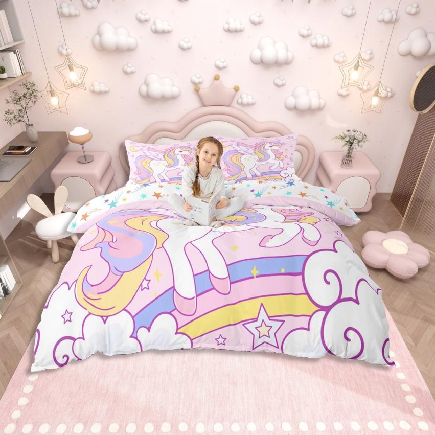 Homewish Juego de Funda Nórdica Princesa Sirena Soñadora Para Niños Juego de Cama Castillo de Cuento de Hadas Juego de Cama Reversible Escama de Pez Morada