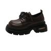 British style small leather shoes women's autumn new lace-up retro versatile small thick-soled black loafers