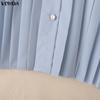 VONDA Damen Lässig Umlegekragen Elegant Gerüscht Plissee Langarm Bluse