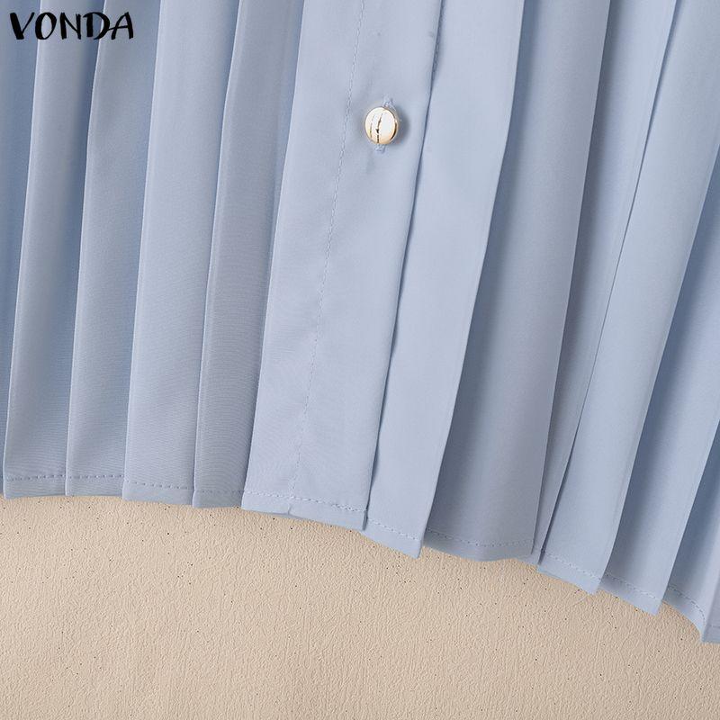 VONDA Damen Lässig Umlegekragen Elegant Gerüscht Plissee Langarm Bluse