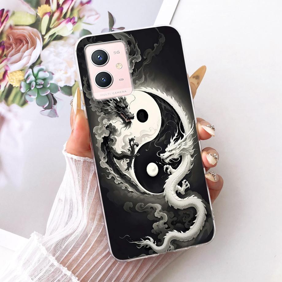 For Vivo Y33s Y55s Y55 Y75 Y21 Y21s Y21G Y21E Y21A Phone Case Floral Butterfly Bow Cat Dragon Bumper Soft Clear Silicone Cover
