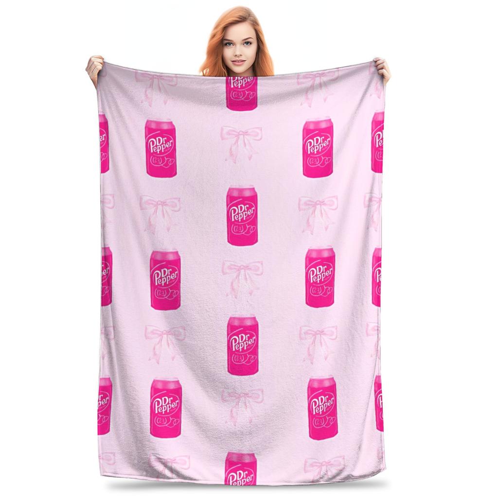 Dr Pepper Pink Ribbon Blanket Drink Fleece Vintage Warm Throw Blanket for Home Spring/Autumn