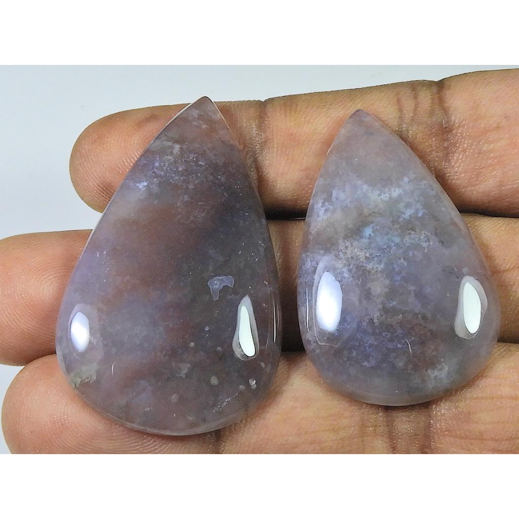 40-45MM Natural Green Moss Agate 2Pcs Pear Cabochon Loose Gemstone 93Cts. SK-4071