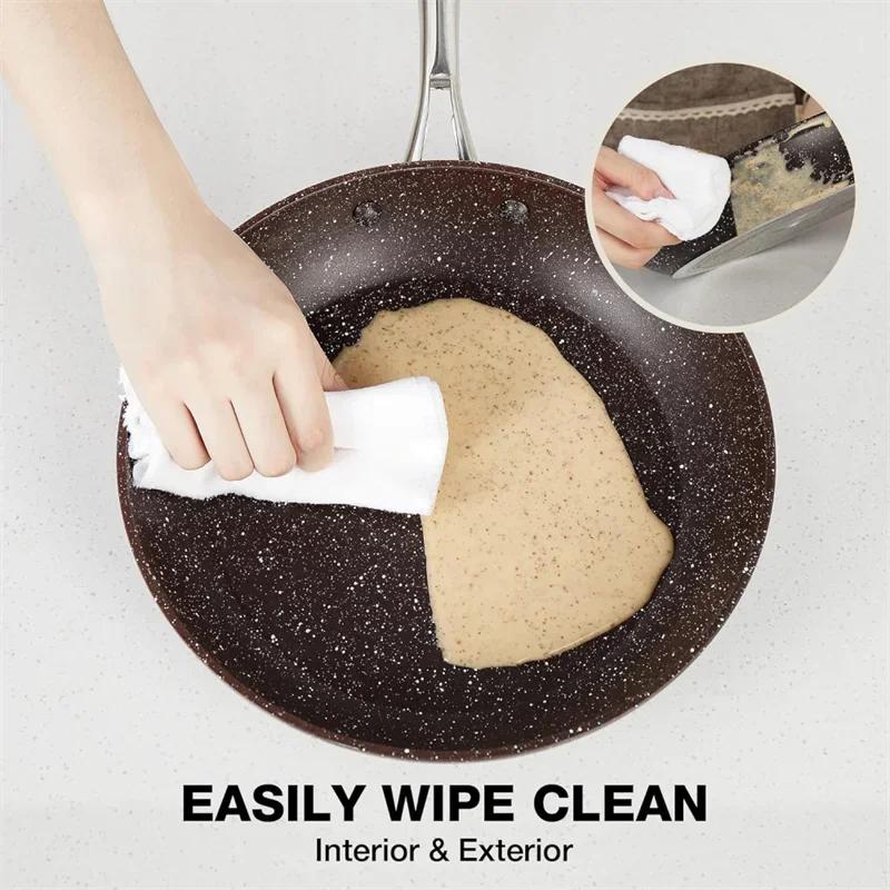 HLAFRG 10/12Inch Frying Pan with Lid Nonstick Pan Marble Skillet with Stone-Derived Coating With Heat-Resistant Handle Oven Safe