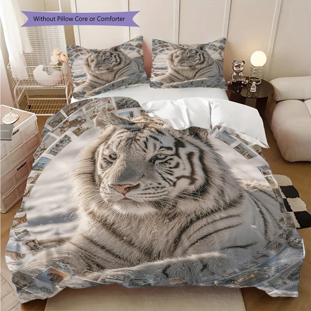 White Tiger Pattern Bedding Quilt Set Quilt Cover Pillowcase Home Decoration Birthday Gift (1 * duvet cover + 2 * pillowcase, without core)